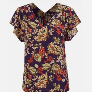Cabi A La Mode Floral V-Neck Women's Top - Purple and Red